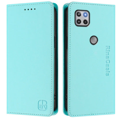 Motorola One 5G Ace Dual-Folded Magnetic Suction RFID Blocking PU Leather Wallet Phone Case with Card Slots, Cash Pocket, Kickstand, Full Protective Flip Cover