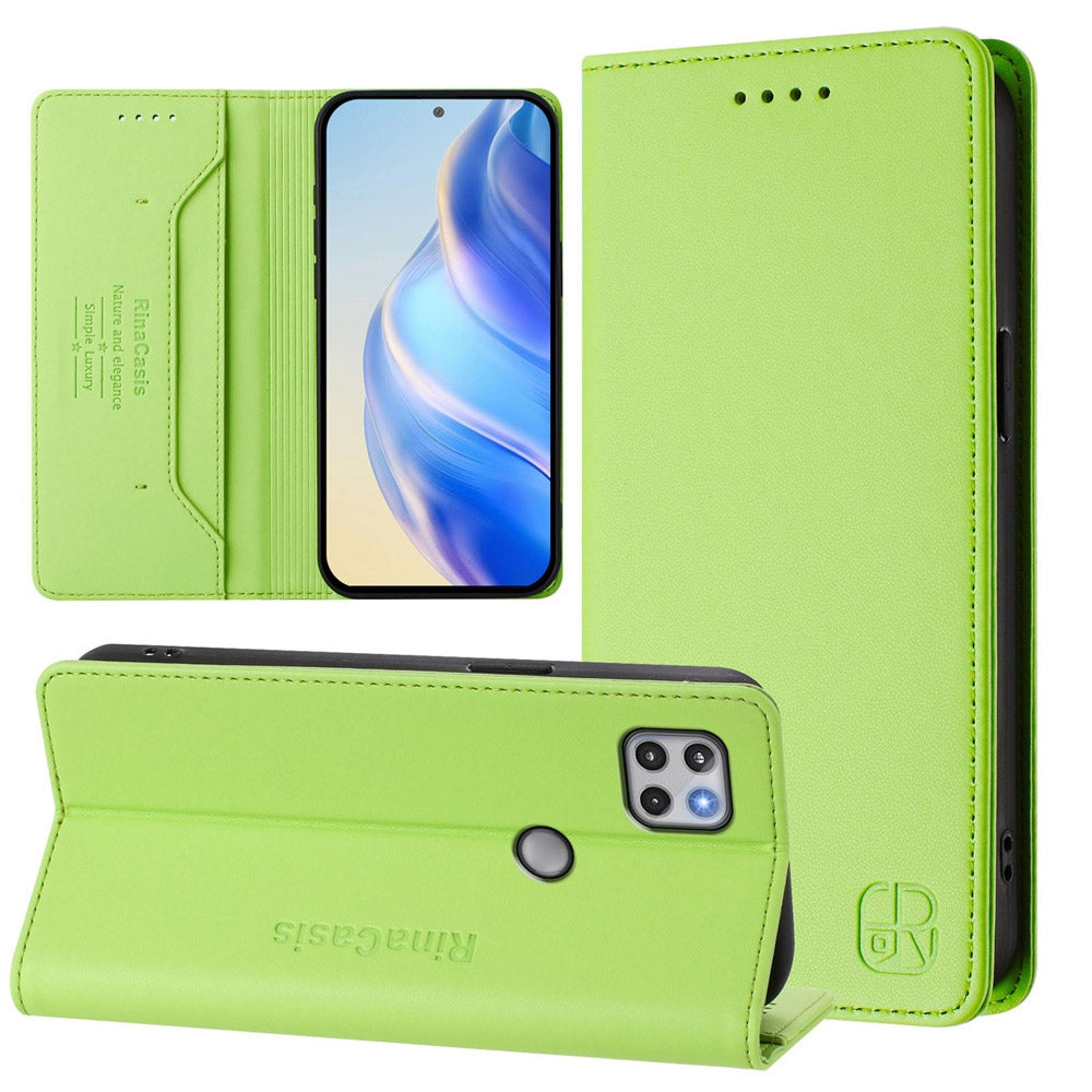 Motorola One 5G Ace Dual-Folded Magnetic Suction RFID Blocking PU Leather Wallet Phone Case with Card Slots, Cash Pocket, Kickstand, Full Protective Flip Cover