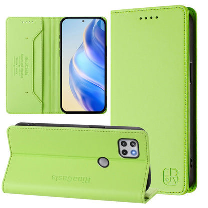 Motorola One 5G Ace Dual-Folded Magnetic Suction RFID Blocking PU Leather Wallet Phone Case with Card Slots, Cash Pocket, Kickstand, Full Protective Flip Cover