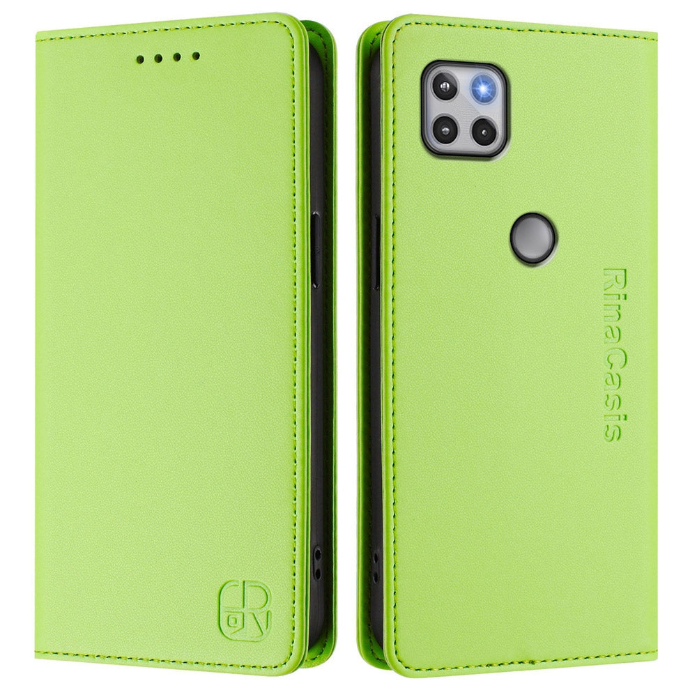 Motorola One 5G Ace Dual-Folded Magnetic Suction RFID Blocking PU Leather Wallet Phone Case with Card Slots, Cash Pocket, Kickstand, Full Protective Flip Cover