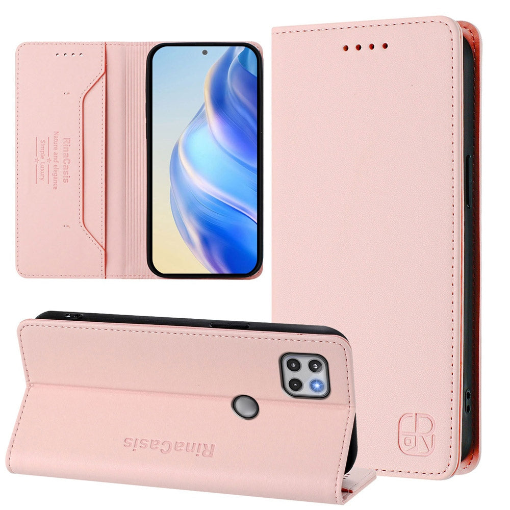 Motorola One 5G Ace Dual-Folded Magnetic Suction RFID Blocking PU Leather Wallet Phone Case with Card Slots, Cash Pocket, Kickstand, Full Protective Flip Cover