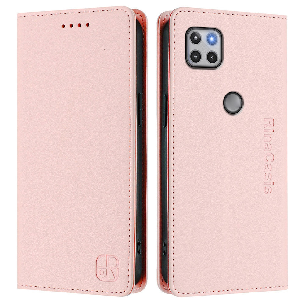 Motorola One 5G Ace Dual-Folded Magnetic Suction RFID Blocking PU Leather Wallet Phone Case with Card Slots, Cash Pocket, Kickstand, Full Protective Flip Cover