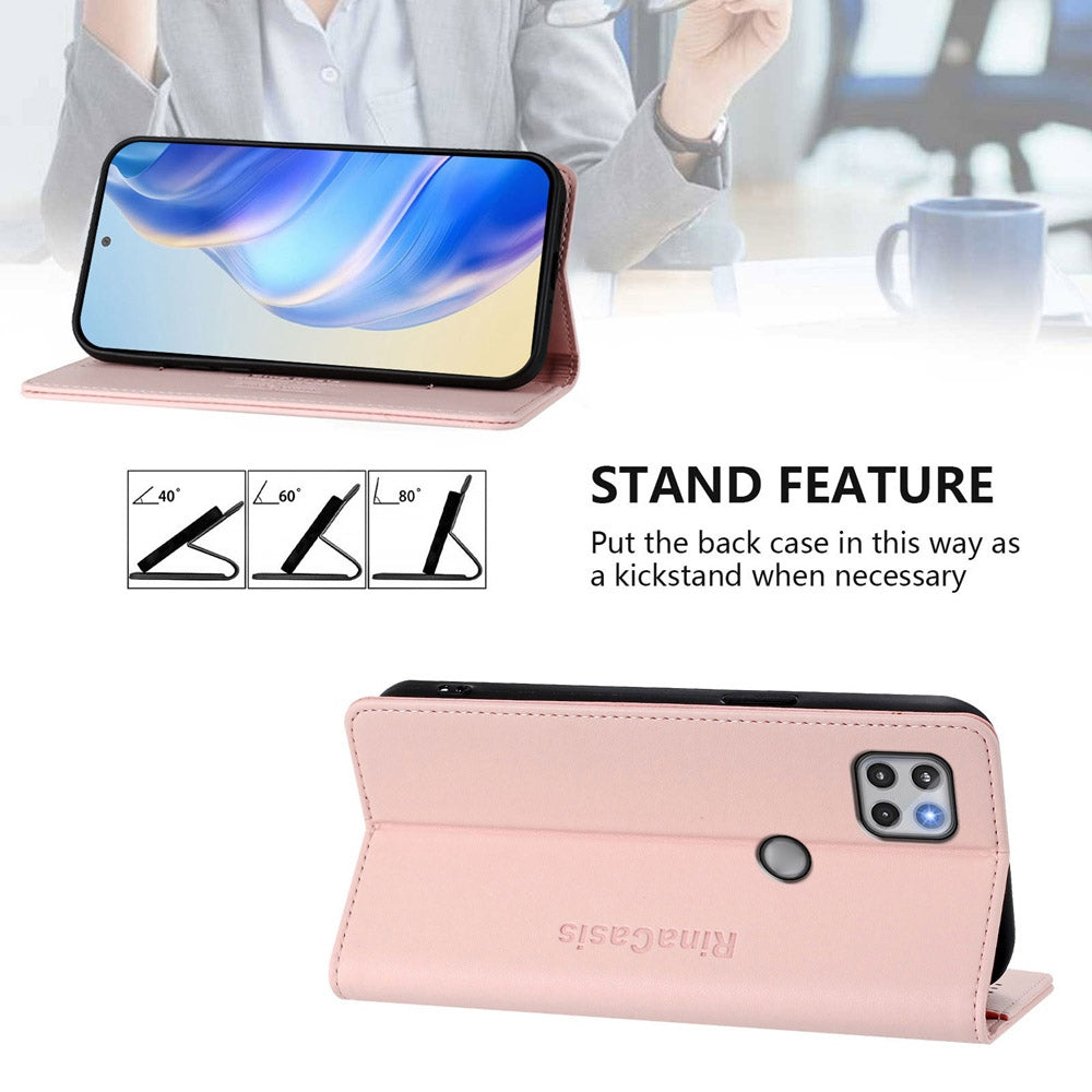 Motorola One 5G Ace Dual-Folded Magnetic Suction RFID Blocking PU Leather Wallet Phone Case with Card Slots, Cash Pocket, Kickstand, Full Protective Flip Cover