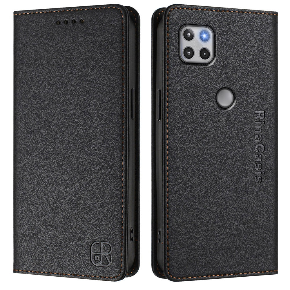 Motorola One 5G Ace Dual-Folded Magnetic Suction RFID Blocking PU Leather Wallet Phone Case with Card Slots, Cash Pocket, Kickstand, Full Protective Flip Cover