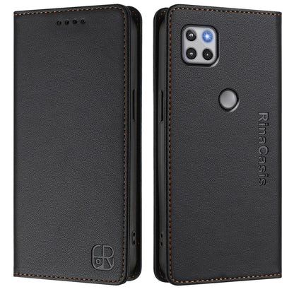 Motorola One 5G Ace Dual-Folded Magnetic Suction RFID Blocking PU Leather Wallet Phone Case with Card Slots, Cash Pocket, Kickstand, Full Protective Flip Cover