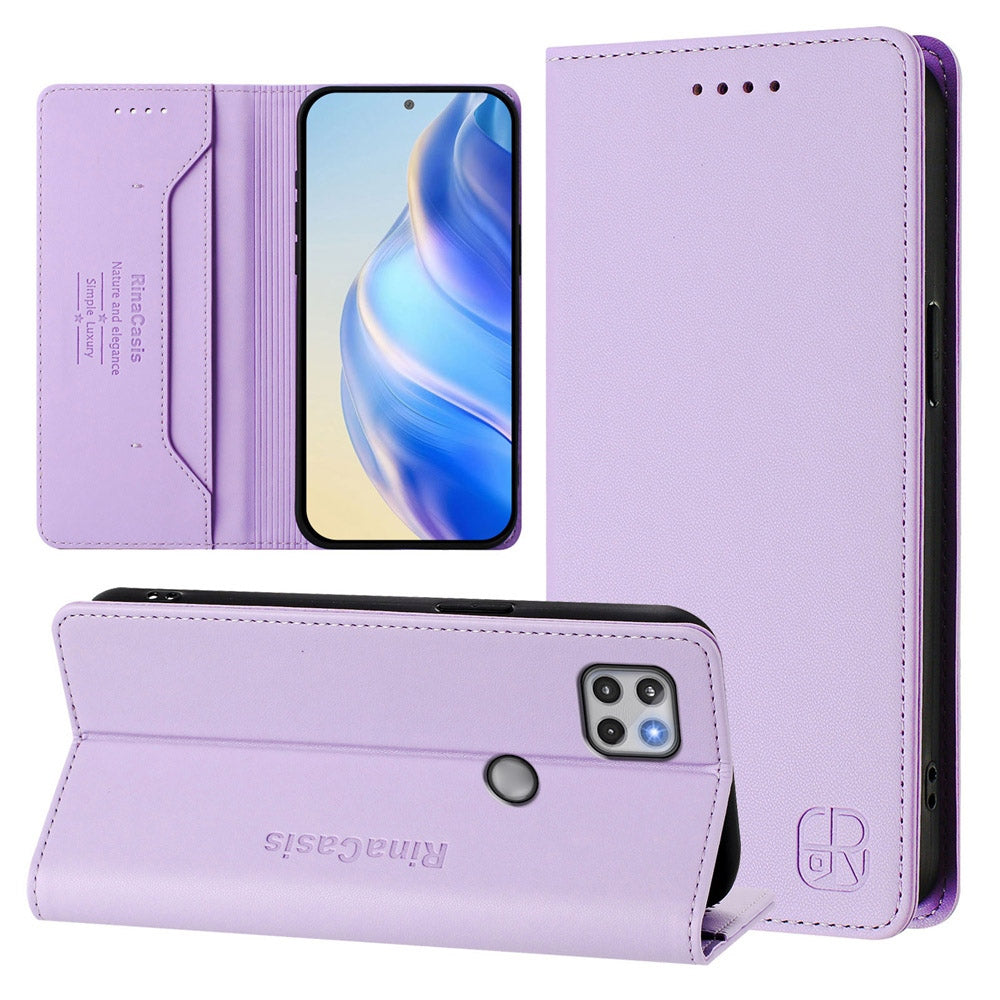 Motorola One 5G Ace Dual-Folded Magnetic Suction RFID Blocking PU Leather Wallet Phone Case with Card Slots, Cash Pocket, Kickstand, Full Protective Flip Cover