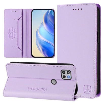 Motorola One 5G Ace Dual-Folded Magnetic Suction RFID Blocking PU Leather Wallet Phone Case with Card Slots, Cash Pocket, Kickstand, Full Protective Flip Cover