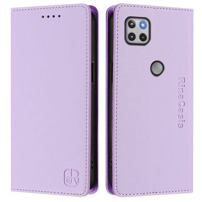 Motorola One 5G Ace Dual-Folded Magnetic Suction RFID Blocking PU Leather Wallet Phone Case with Card Slots, Cash Pocket, Kickstand, Full Protective Flip Cover