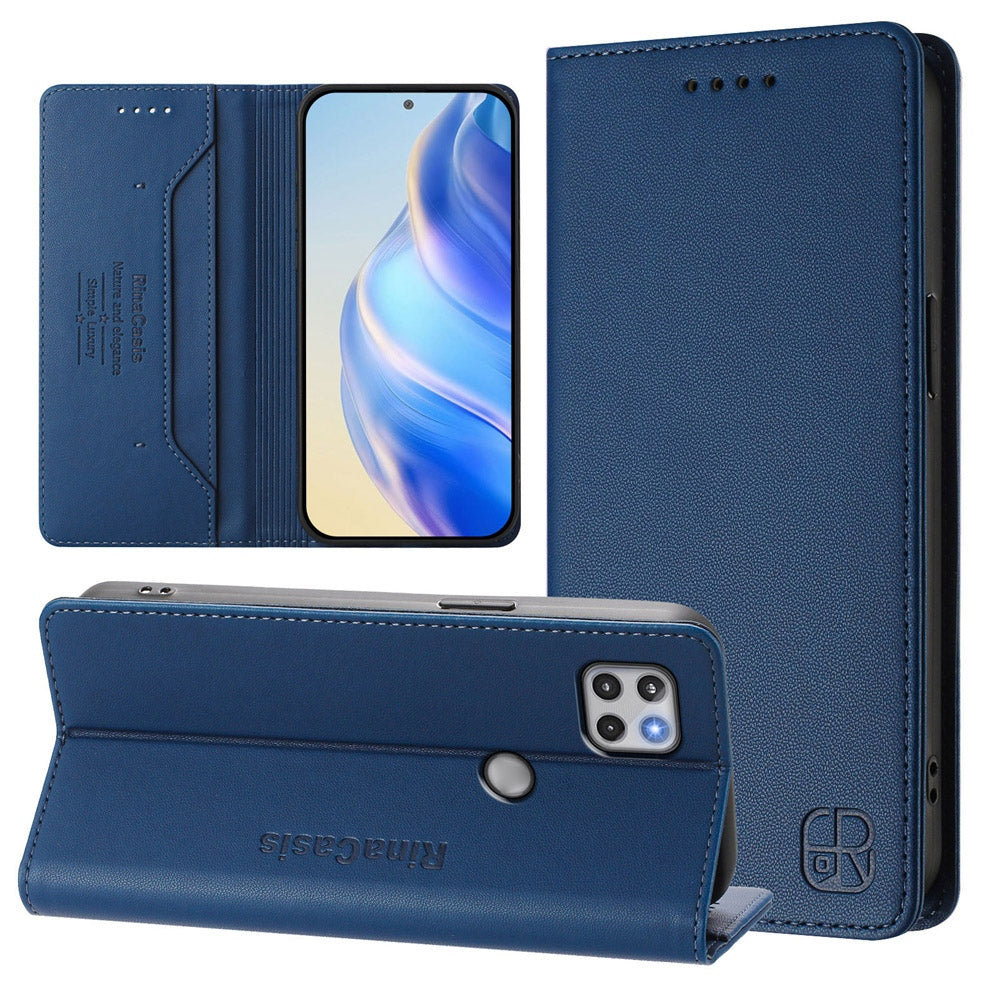 Motorola One 5G Ace Dual-Folded Magnetic Suction RFID Blocking PU Leather Wallet Phone Case with Card Slots, Cash Pocket, Kickstand, Full Protective Flip Cover