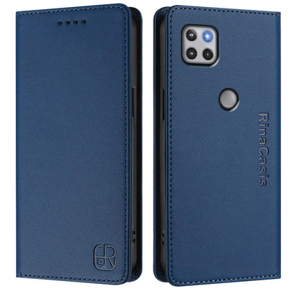 Motorola One 5G Ace Dual-Folded Magnetic Suction RFID Blocking PU Leather Wallet Phone Case with Card Slots, Cash Pocket, Kickstand, Full Protective Flip Cover