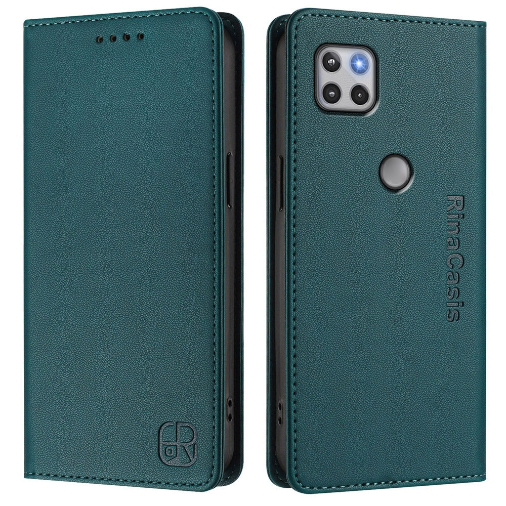 Motorola One 5G Ace Dual-Folded Magnetic Suction RFID Blocking PU Leather Wallet Phone Case with Card Slots, Cash Pocket, Kickstand, Full Protective Flip Cover