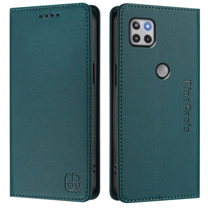 Motorola One 5G Ace Dual-Folded Magnetic Suction RFID Blocking PU Leather Wallet Phone Case with Card Slots, Cash Pocket, Kickstand, Full Protective Flip Cover