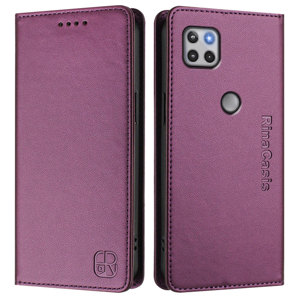 Motorola One 5G Ace Dual-Folded Magnetic Suction RFID Blocking PU Leather Wallet Phone Case with Card Slots, Cash Pocket, Kickstand, Full Protective Flip Cover