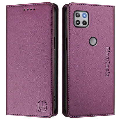 Motorola One 5G Ace Dual-Folded Magnetic Suction RFID Blocking PU Leather Wallet Phone Case with Card Slots, Cash Pocket, Kickstand, Full Protective Flip Cover