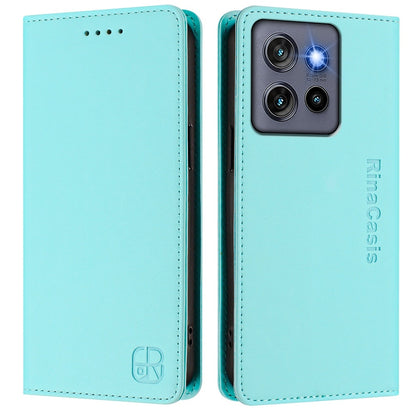 Motorola Edge 50 Neo Dual-Folded Magnetic Suction RFID Blocking PU Leather Wallet Phone Case with Card Slots, Cash Pocket, Kickstand, Full Protective Flip Cover