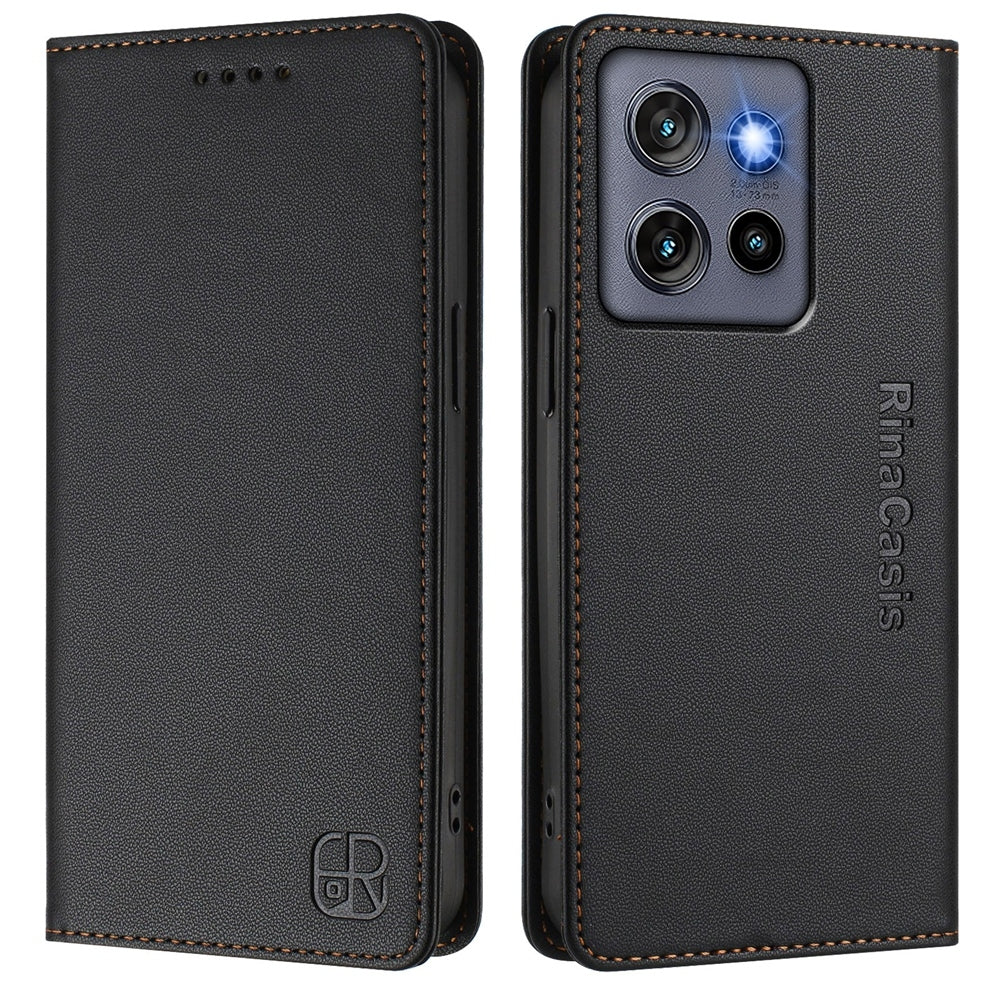 Motorola ThinkPhone 25 Dual-Folded Magnetic Suction RFID Blocking PU Leather Wallet Phone Case with Card Slots, Cash Pocket, Kickstand, Full Protective Flip Cover