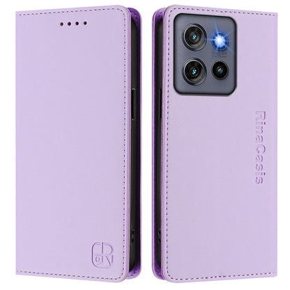 Motorola Edge 50 Neo Dual-Folded Magnetic Suction RFID Blocking PU Leather Wallet Phone Case with Card Slots, Cash Pocket, Kickstand, Full Protective Flip Cover