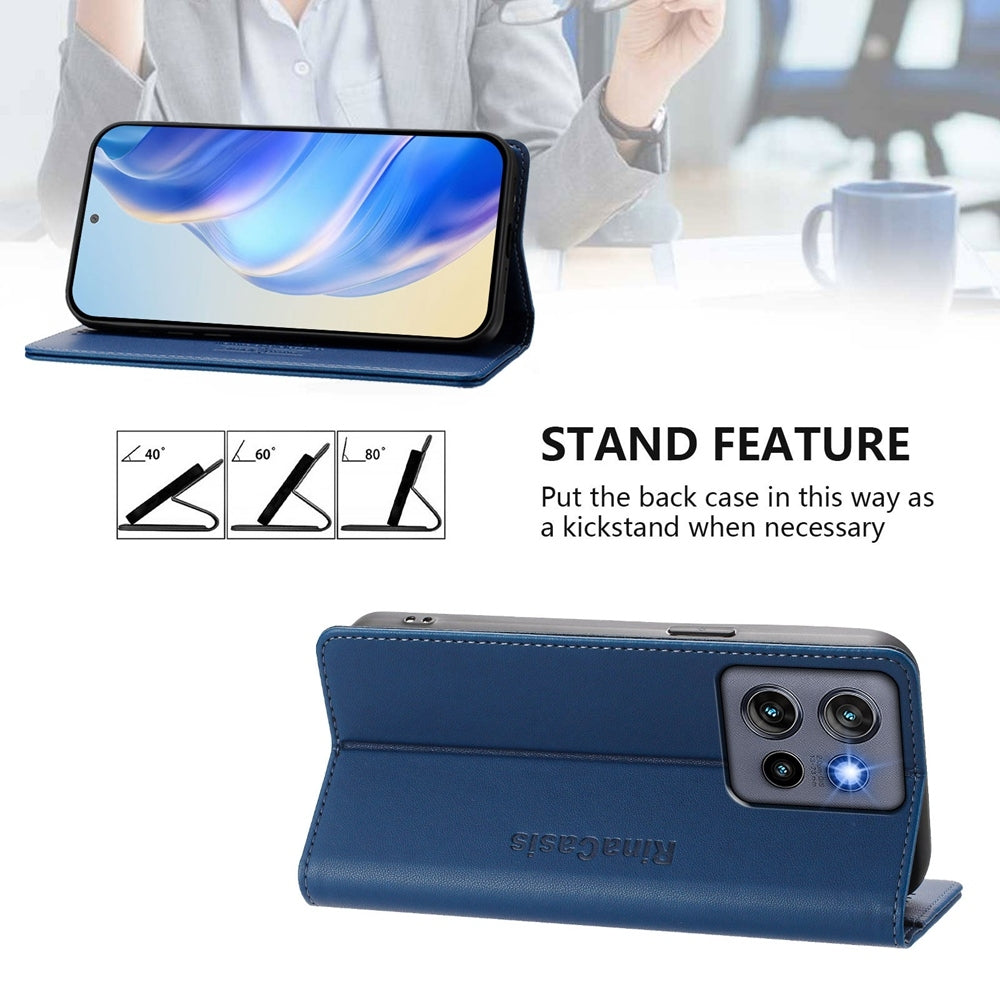 Motorola ThinkPhone 25 Dual-Folded Magnetic Suction RFID Blocking PU Leather Wallet Phone Case with Card Slots, Cash Pocket, Kickstand, Full Protective Flip Cover