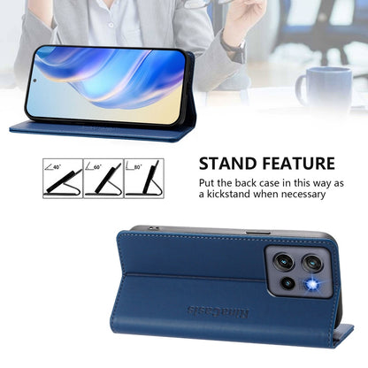 Motorola ThinkPhone 25 Dual-Folded Magnetic Suction RFID Blocking PU Leather Wallet Phone Case with Card Slots, Cash Pocket, Kickstand, Full Protective Flip Cover