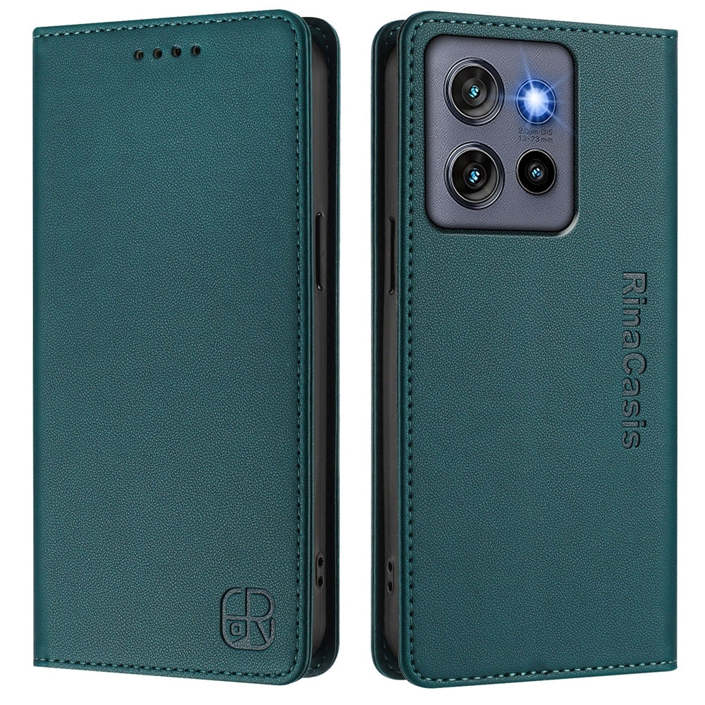 Motorola ThinkPhone 25 Dual-Folded Magnetic Suction RFID Blocking PU Leather Wallet Phone Case with Card Slots, Cash Pocket, Kickstand, Full Protective Flip Cover