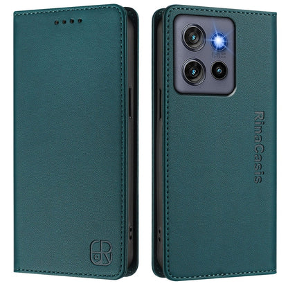 Motorola Edge 50 Neo Dual-Folded Magnetic Suction RFID Blocking PU Leather Wallet Phone Case with Card Slots, Cash Pocket, Kickstand, Full Protective Flip Cover