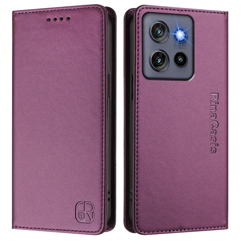 Motorola ThinkPhone 25 Dual-Folded Magnetic Suction RFID Blocking PU Leather Wallet Phone Case with Card Slots, Cash Pocket, Kickstand, Full Protective Flip Cover