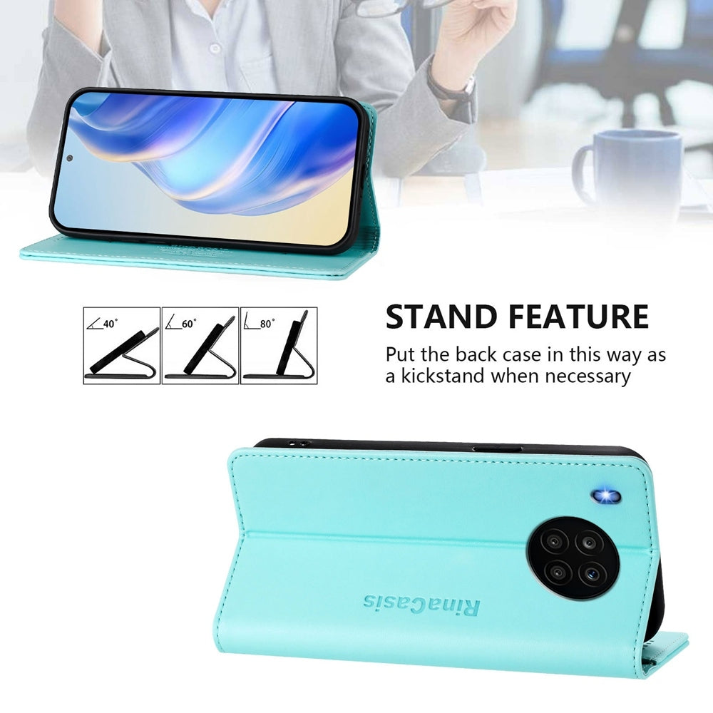Honor 50 Lite Dual-Folded Magnetic Suction RFID Blocking PU Leather Wallet Phone Case with Card Slots, Cash Pocket, Kickstand, Full Protective Flip Cover