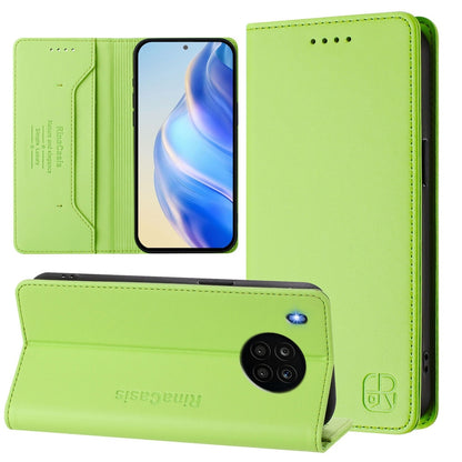 Honor 50 Lite Dual-Folded Magnetic Suction RFID Blocking PU Leather Wallet Phone Case with Card Slots, Cash Pocket, Kickstand, Full Protective Flip Cover