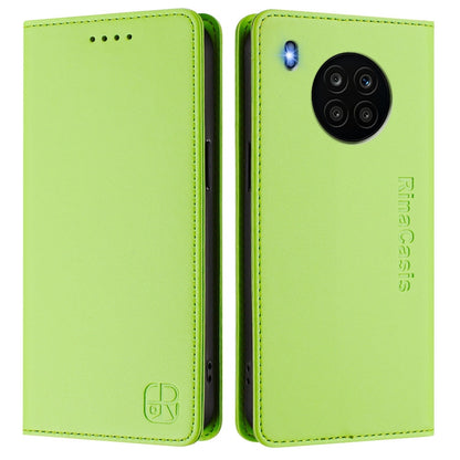 Honor 50 Lite Dual-Folded Magnetic Suction RFID Blocking PU Leather Wallet Phone Case with Card Slots, Cash Pocket, Kickstand, Full Protective Flip Cover
