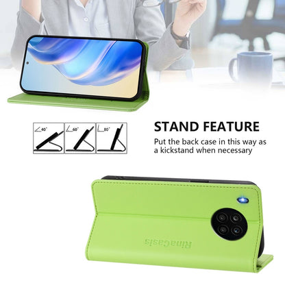 Honor 50 Lite Dual-Folded Magnetic Suction RFID Blocking PU Leather Wallet Phone Case with Card Slots, Cash Pocket, Kickstand, Full Protective Flip Cover