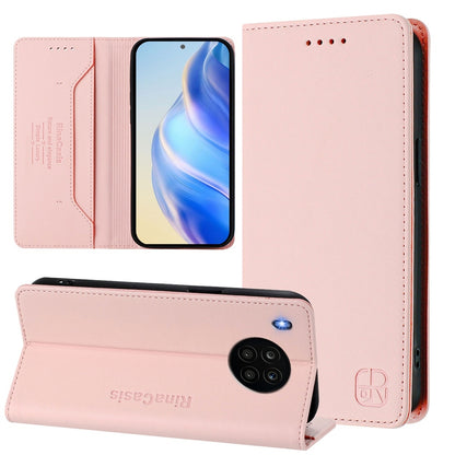 Honor 50 Lite Dual-Folded Magnetic Suction RFID Blocking PU Leather Wallet Phone Case with Card Slots, Cash Pocket, Kickstand, Full Protective Flip Cover