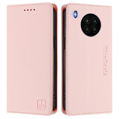 Honor 50 Lite Dual-Folded Magnetic Suction RFID Blocking PU Leather Wallet Phone Case with Card Slots, Cash Pocket, Kickstand, Full Protective Flip Cover