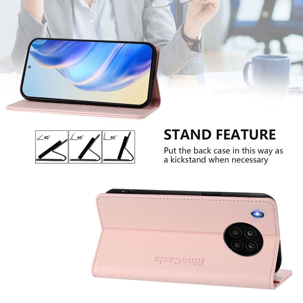 Honor 50 Lite Dual-Folded Magnetic Suction RFID Blocking PU Leather Wallet Phone Case with Card Slots, Cash Pocket, Kickstand, Full Protective Flip Cover