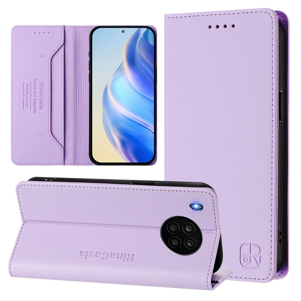 Honor 50 Lite Dual-Folded Magnetic Suction RFID Blocking PU Leather Wallet Phone Case with Card Slots, Cash Pocket, Kickstand, Full Protective Flip Cover