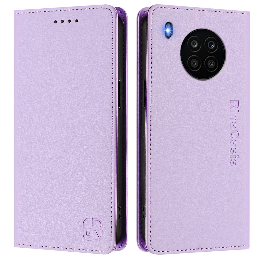 Honor 50 Lite Dual-Folded Magnetic Suction RFID Blocking PU Leather Wallet Phone Case with Card Slots, Cash Pocket, Kickstand, Full Protective Flip Cover