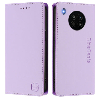 Honor 50 Lite Dual-Folded Magnetic Suction RFID Blocking PU Leather Wallet Phone Case with Card Slots, Cash Pocket, Kickstand, Full Protective Flip Cover