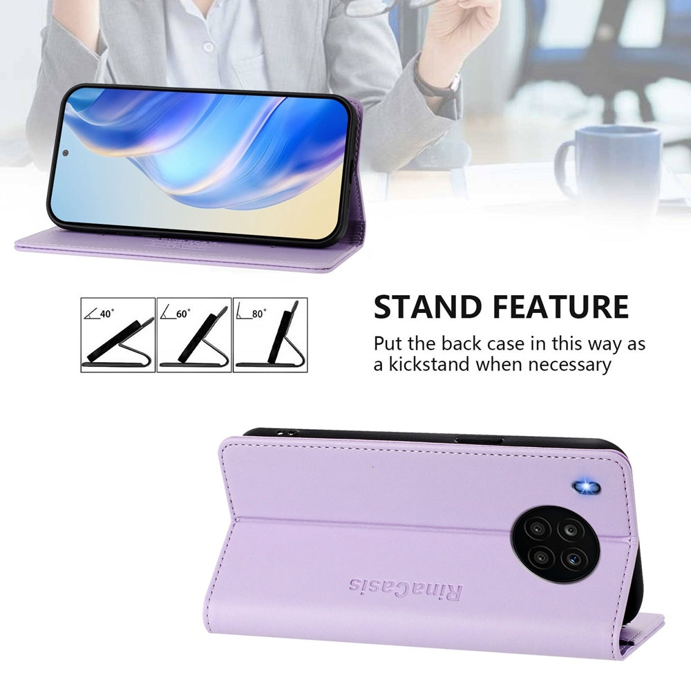 Honor 50 Lite Dual-Folded Magnetic Suction RFID Blocking PU Leather Wallet Phone Case with Card Slots, Cash Pocket, Kickstand, Full Protective Flip Cover