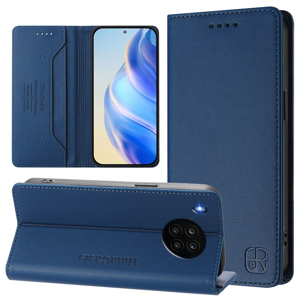 Honor 50 Lite Dual-Folded Magnetic Suction RFID Blocking PU Leather Wallet Phone Case with Card Slots, Cash Pocket, Kickstand, Full Protective Flip Cover