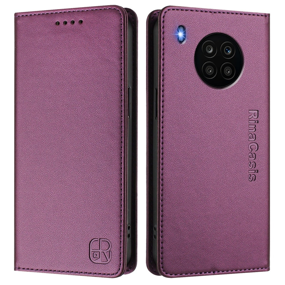 Honor 50 Lite Dual-Folded Magnetic Suction RFID Blocking PU Leather Wallet Phone Case with Card Slots, Cash Pocket, Kickstand, Full Protective Flip Cover