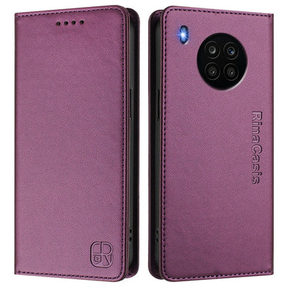 Honor 50 Lite Dual-Folded Magnetic Suction RFID Blocking PU Leather Wallet Phone Case with Card Slots, Cash Pocket, Kickstand, Full Protective Flip Cover