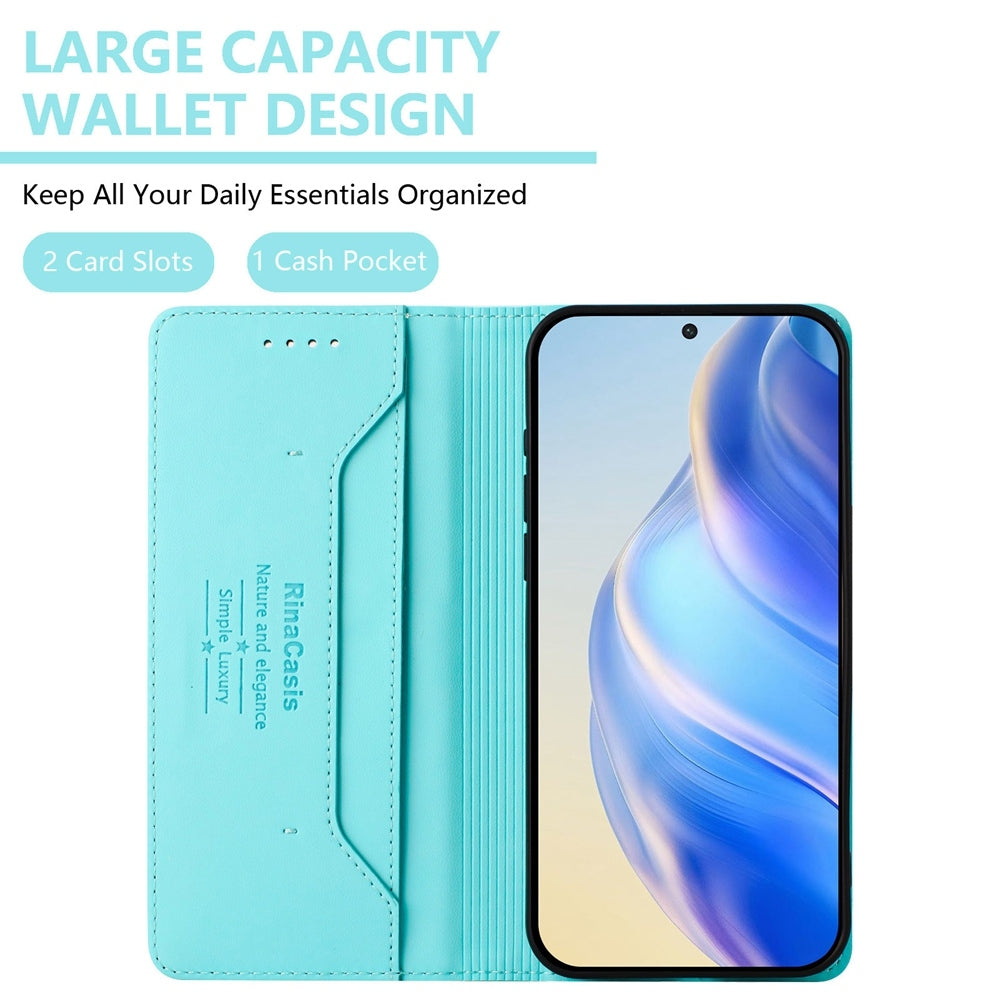 Honor 50 Pro Dual-Folded Magnetic Suction RFID Blocking PU Leather Wallet Phone Case with Card Slots, Cash Pocket, Kickstand, Full Protective Flip Cover