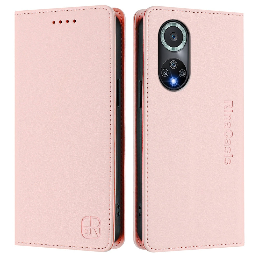 Honor 50 Pro Dual-Folded Magnetic Suction RFID Blocking PU Leather Wallet Phone Case with Card Slots, Cash Pocket, Kickstand, Full Protective Flip Cover