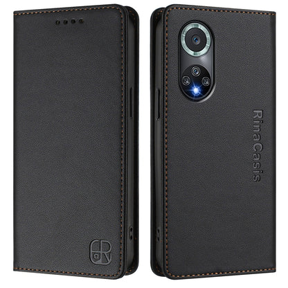 Honor 50 Pro Dual-Folded Magnetic Suction RFID Blocking PU Leather Wallet Phone Case with Card Slots, Cash Pocket, Kickstand, Full Protective Flip Cover