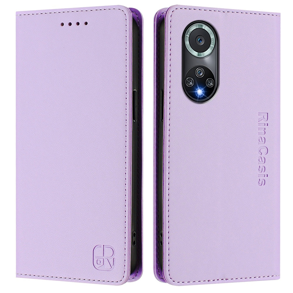 Honor 50 Pro Dual-Folded Magnetic Suction RFID Blocking PU Leather Wallet Phone Case with Card Slots, Cash Pocket, Kickstand, Full Protective Flip Cover