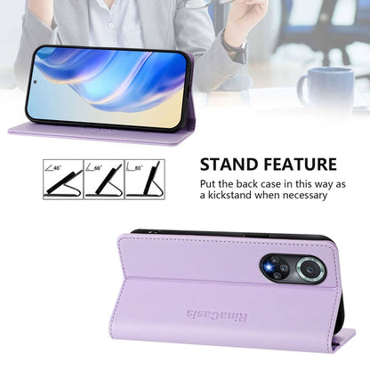 Honor 50 Pro Dual-Folded Magnetic Suction RFID Blocking PU Leather Wallet Phone Case with Card Slots, Cash Pocket, Kickstand, Full Protective Flip Cover