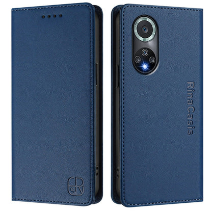 Honor 50 Pro Dual-Folded Magnetic Suction RFID Blocking PU Leather Wallet Phone Case with Card Slots, Cash Pocket, Kickstand, Full Protective Flip Cover