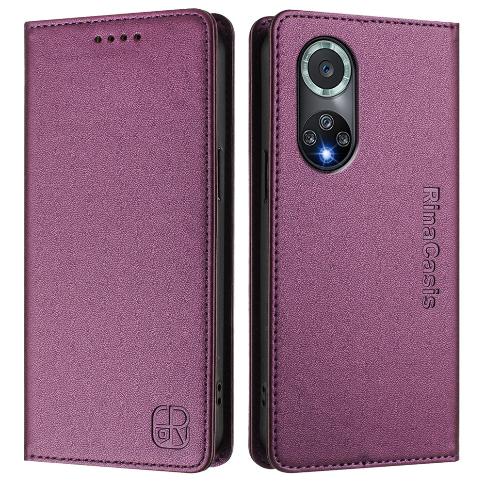 Honor 50 Pro Dual-Folded Magnetic Suction RFID Blocking PU Leather Wallet Phone Case with Card Slots, Cash Pocket, Kickstand, Full Protective Flip Cover