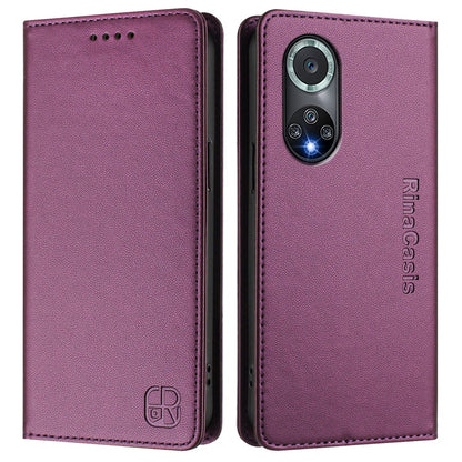 Honor 50 Pro Dual-Folded Magnetic Suction RFID Blocking PU Leather Wallet Phone Case with Card Slots, Cash Pocket, Kickstand, Full Protective Flip Cover