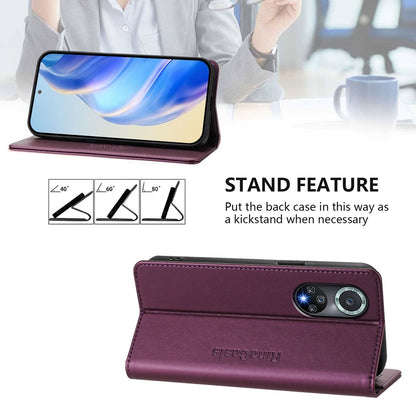Honor 50 Pro Dual-Folded Magnetic Suction RFID Blocking PU Leather Wallet Phone Case with Card Slots, Cash Pocket, Kickstand, Full Protective Flip Cover