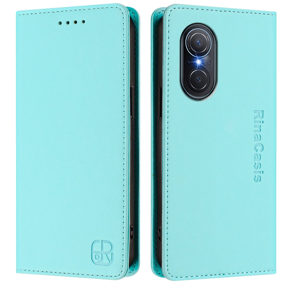 Honor 50 SE Dual-Folded Magnetic Suction RFID Blocking PU Leather Wallet Phone Case with Card Slots, Cash Pocket, Kickstand, Full Protective Flip Cover